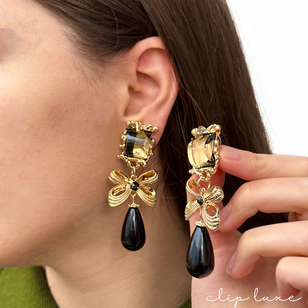 Luxe gold and black clip on earrings