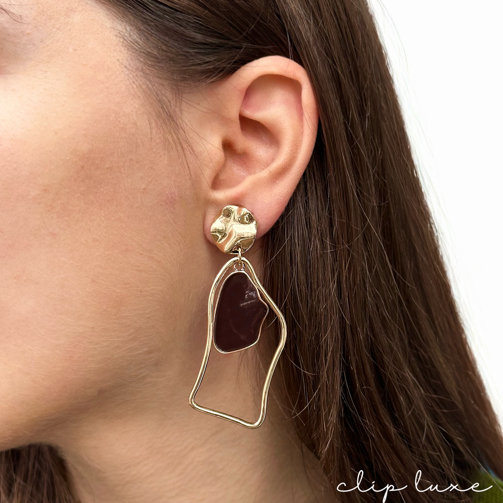 Contemporary brown black and gold clip on earrings