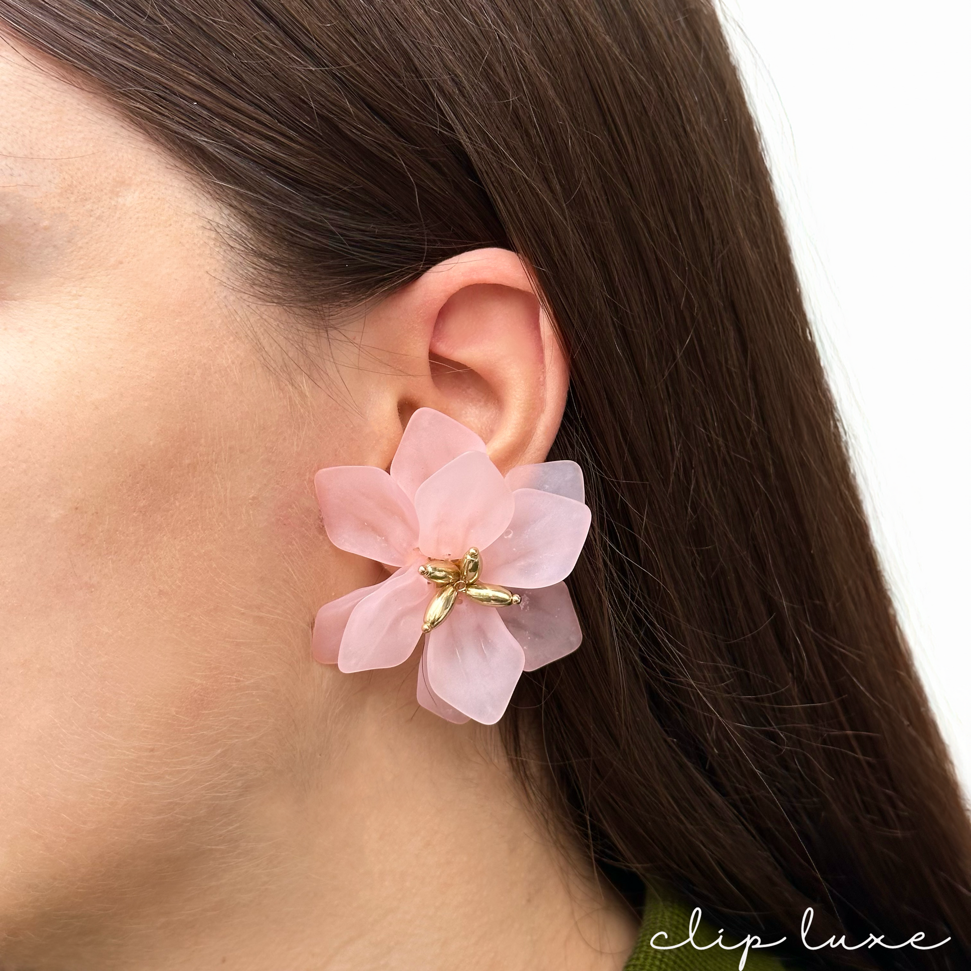 Pink blossom clip on earrings