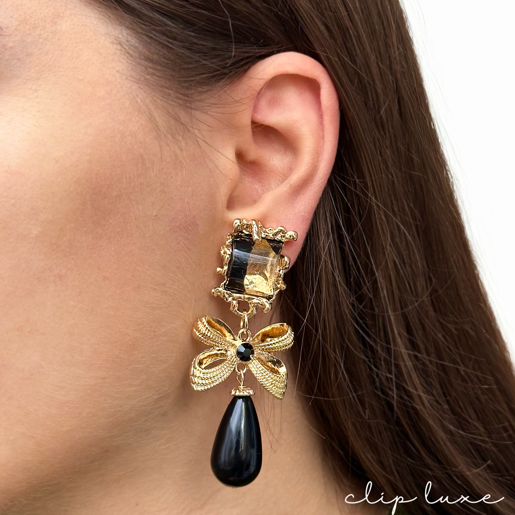 Luxe gold and black clip on earrings