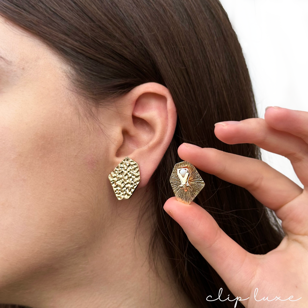 Edgy stainless steel stud clip on earrings