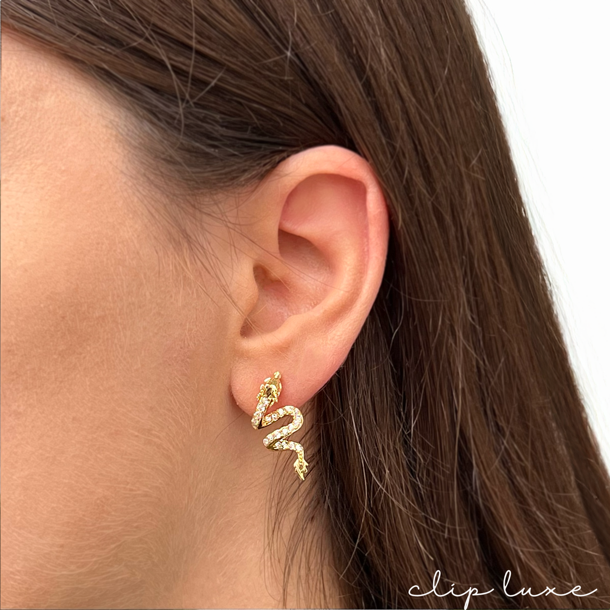 Studded gold dragon clip on earrings