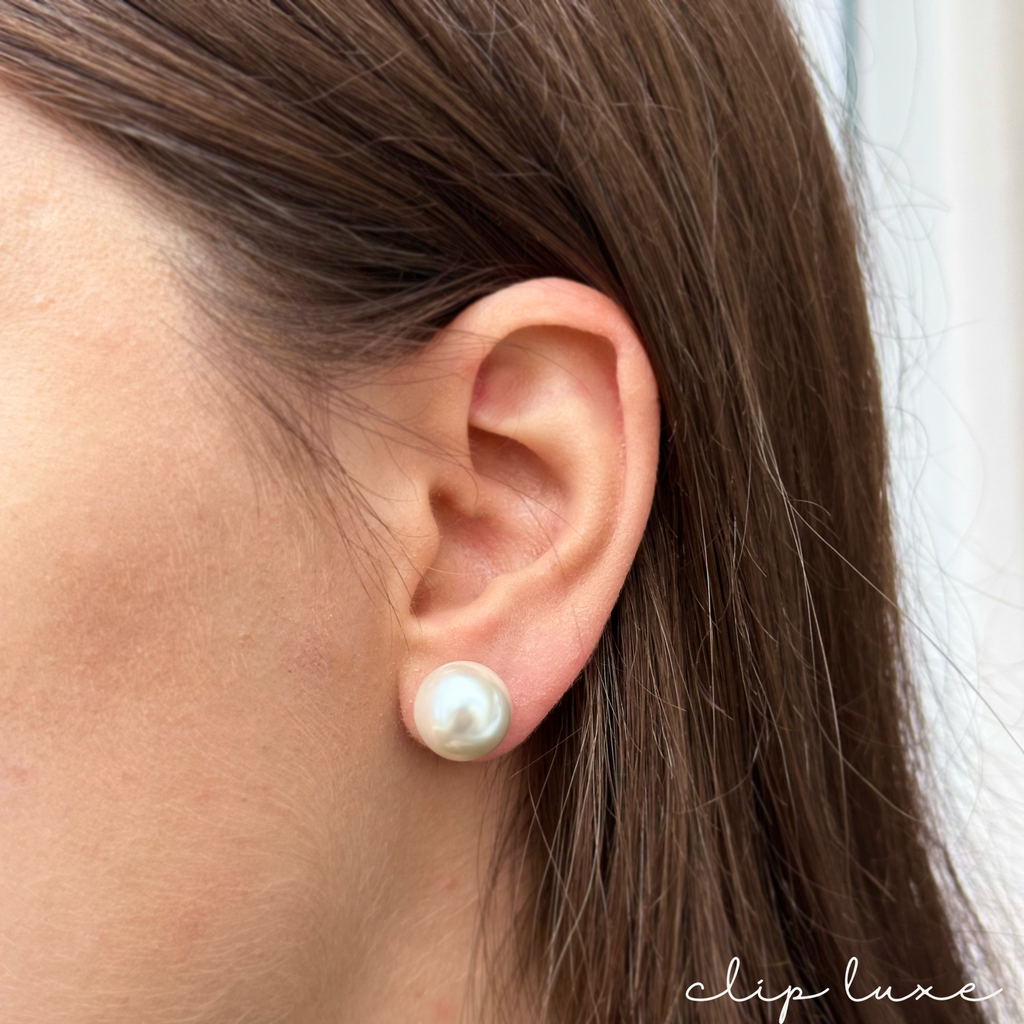 Classic pearl stud clip on earrings