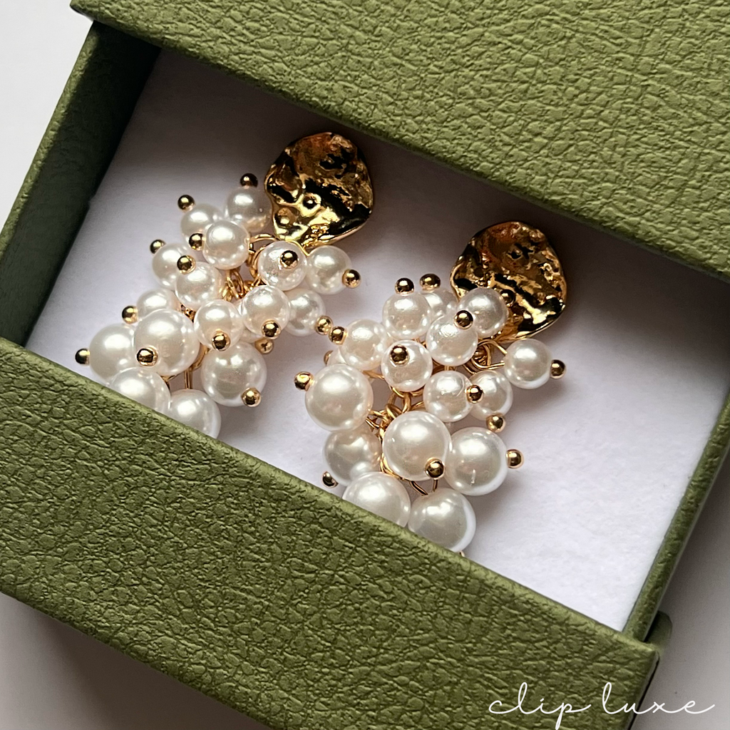 Pearl cascade clip on earrings