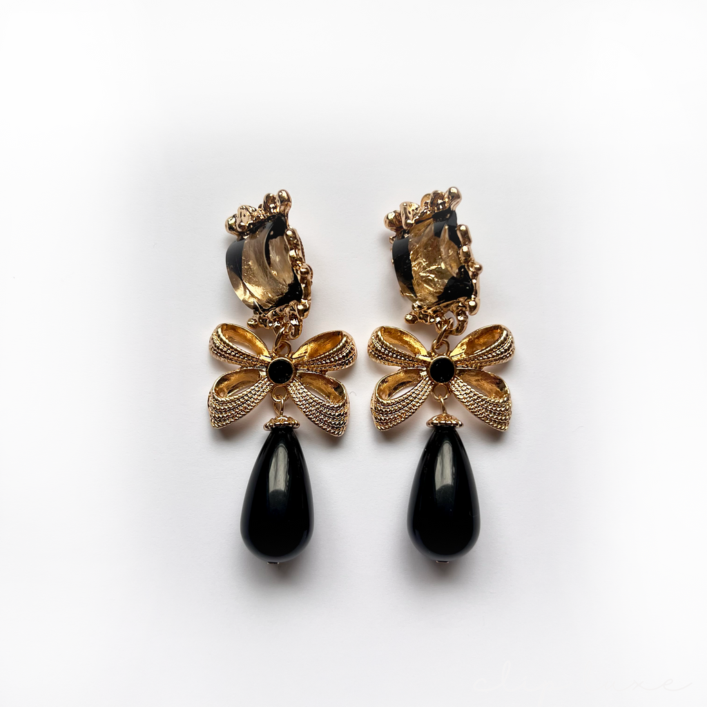 Luxe gold and black clip on earrings