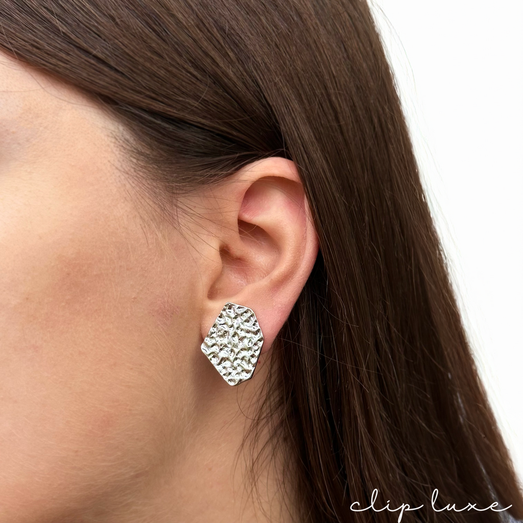 Edgy stainless steel stud clip on earrings