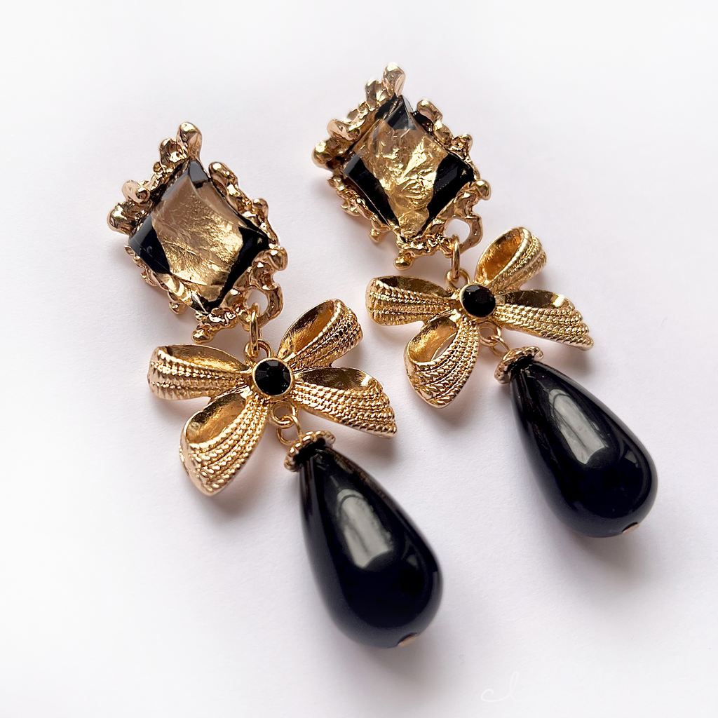 Luxe gold and black clip on earrings