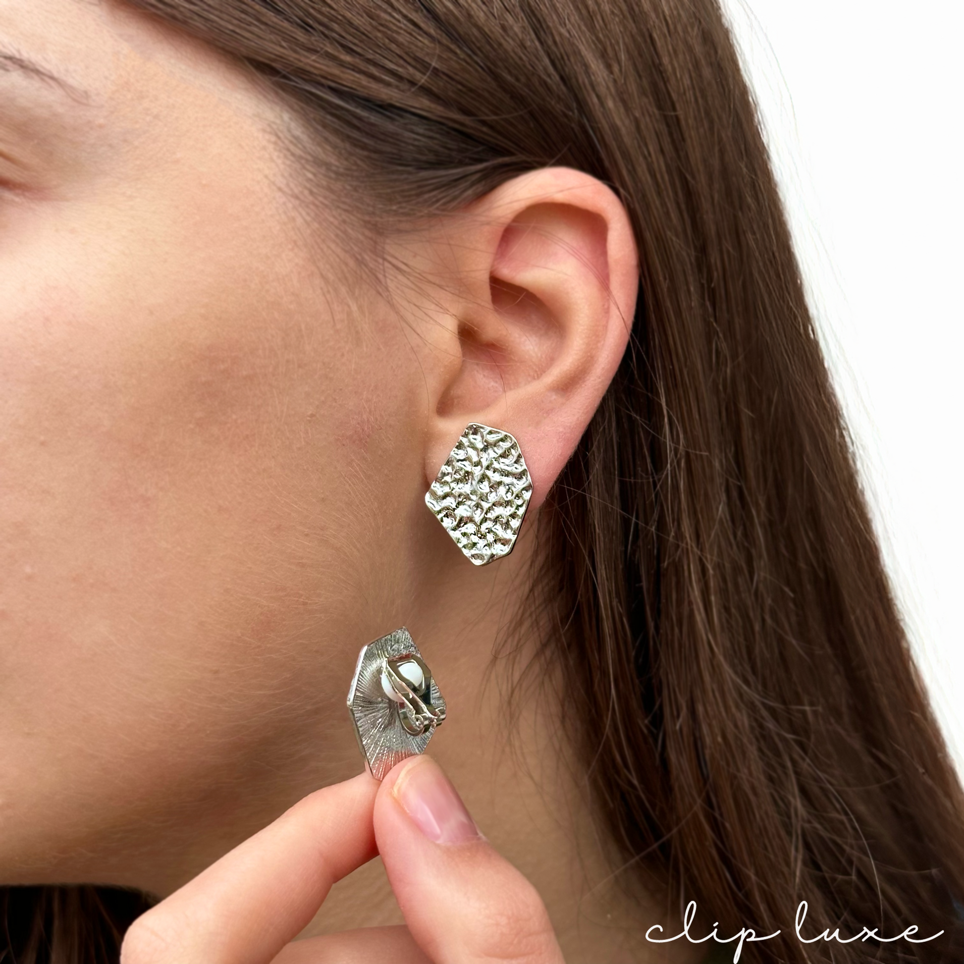 Edgy stainless steel stud clip on earrings