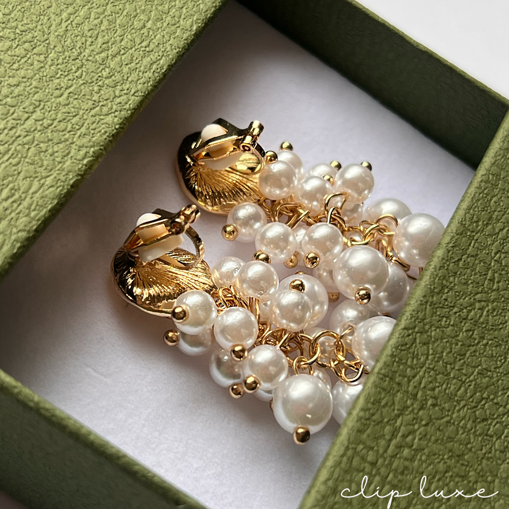 Pearl cascade clip on earrings