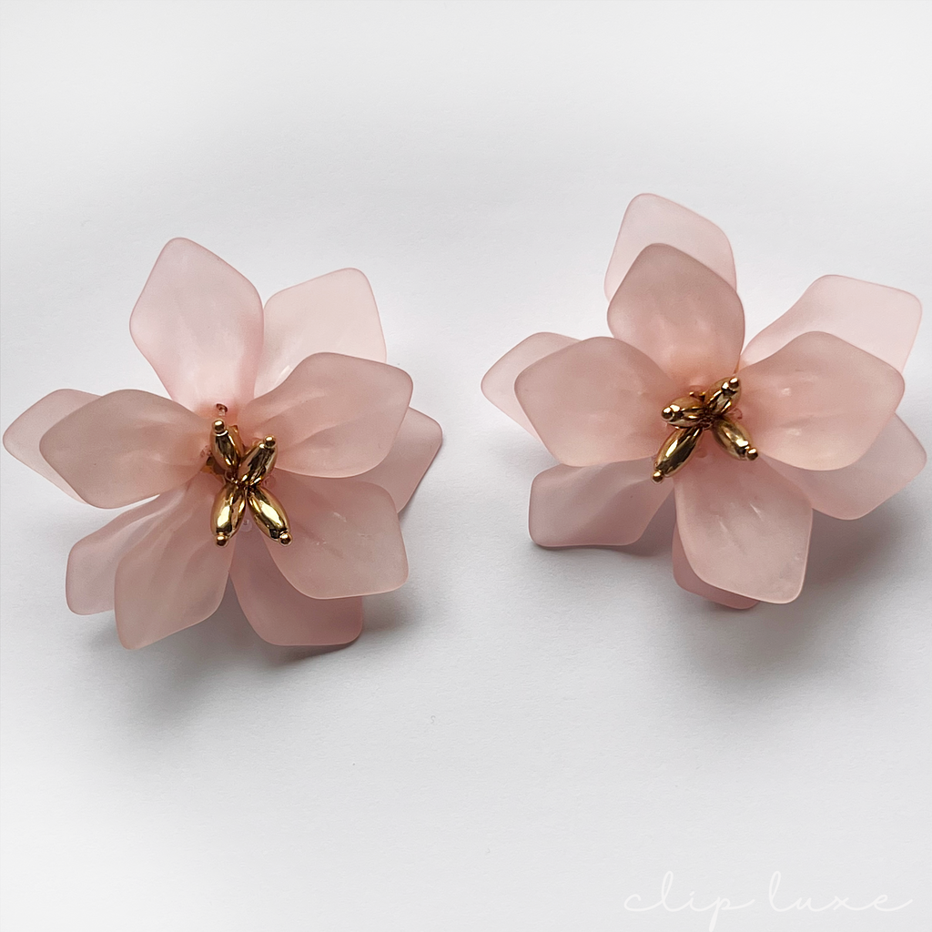 Pink blossom clip on earrings