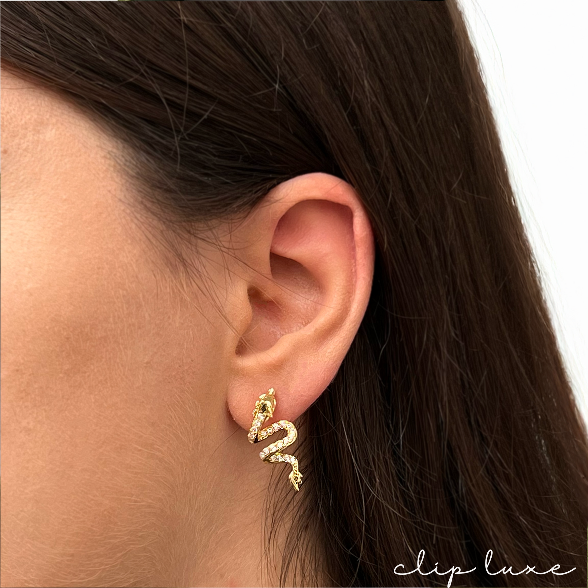 Studded gold dragon clip on earrings