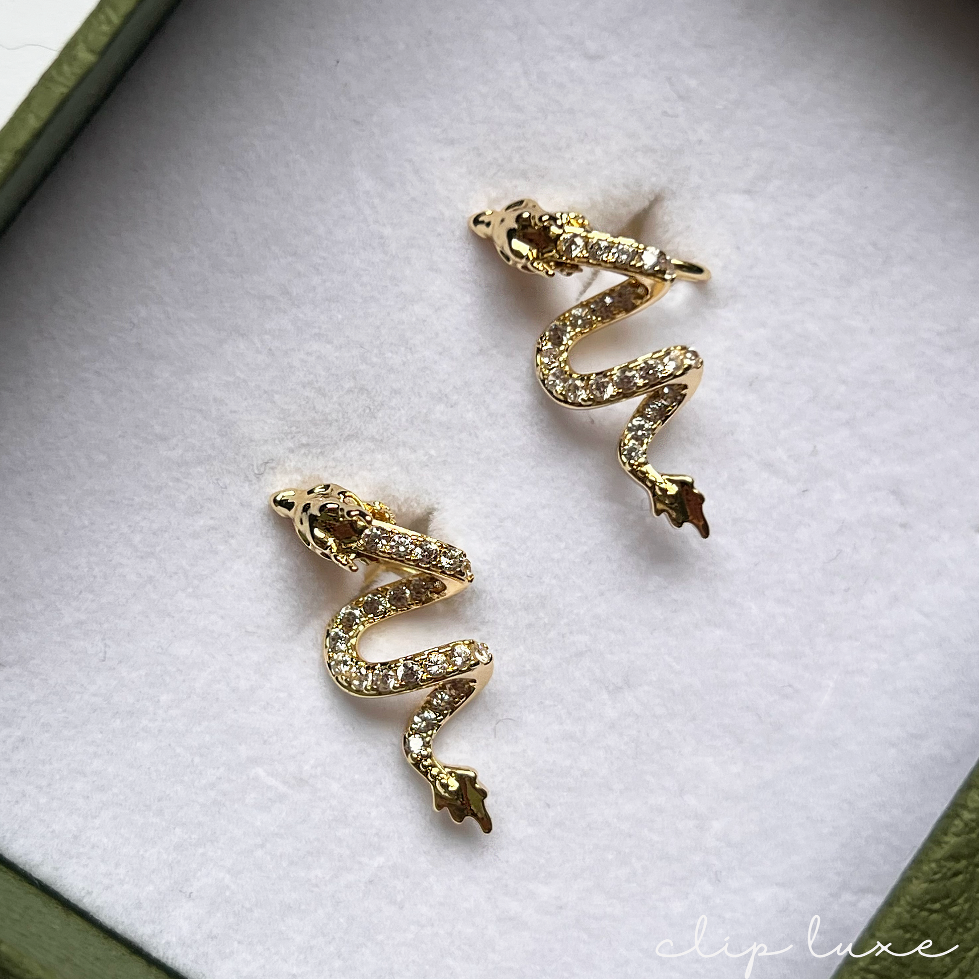 Studded gold dragon clip on earrings