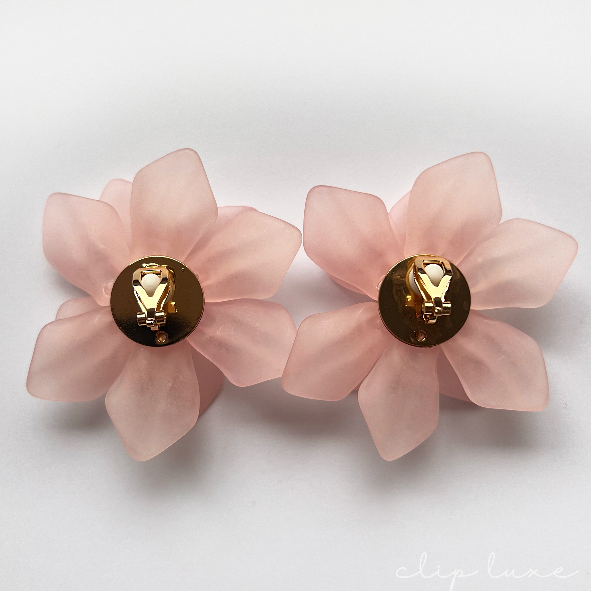 Pink blossom clip on earrings