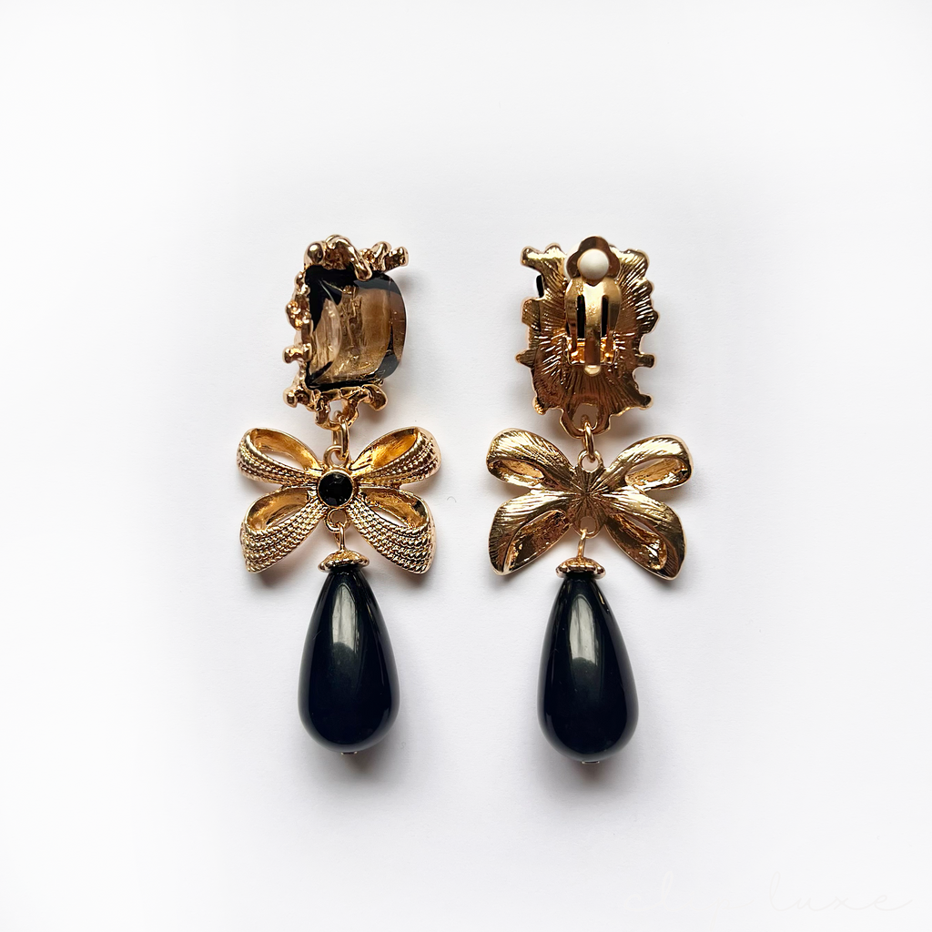 Luxe gold and black clip on earrings