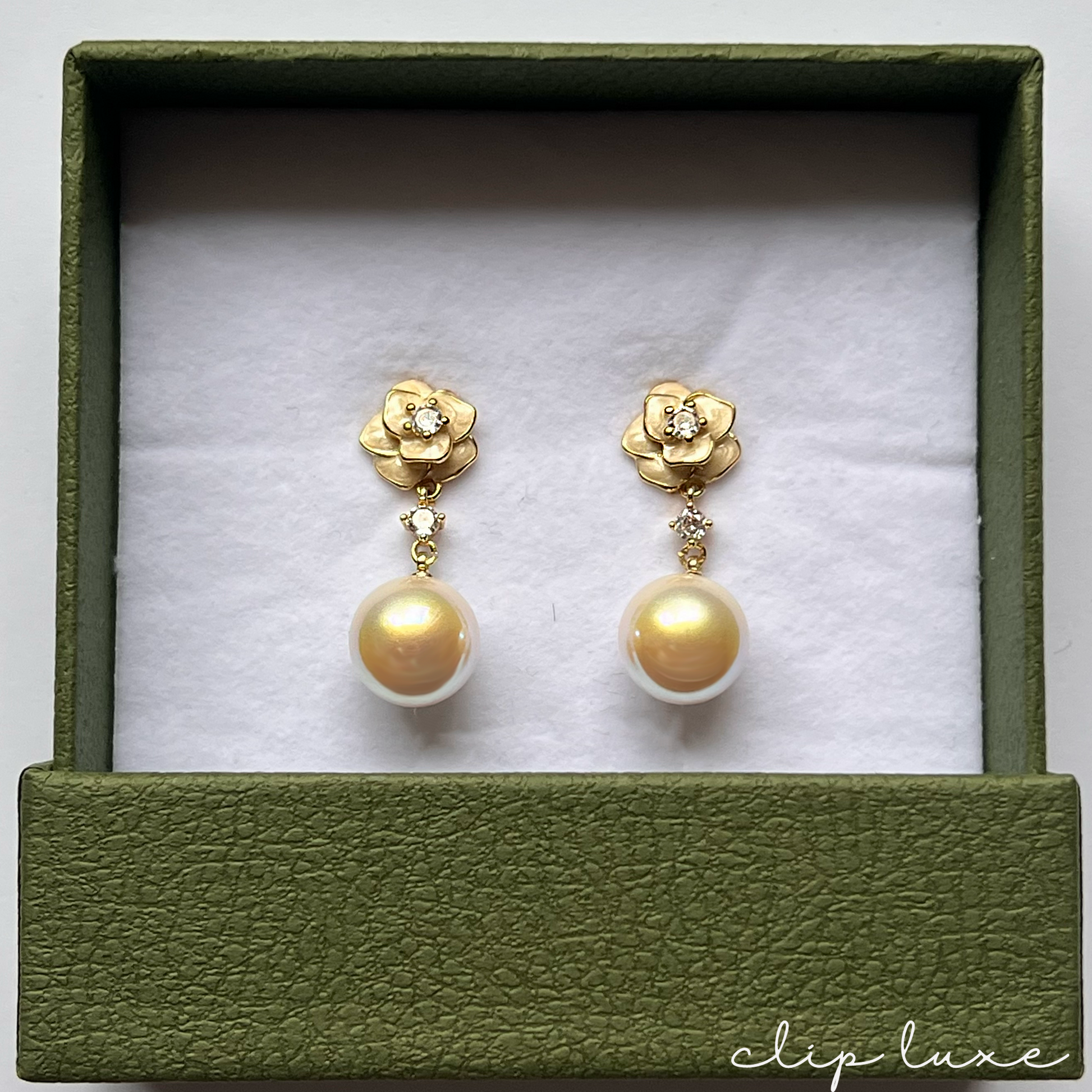 Small rose with pearl clip on earrings