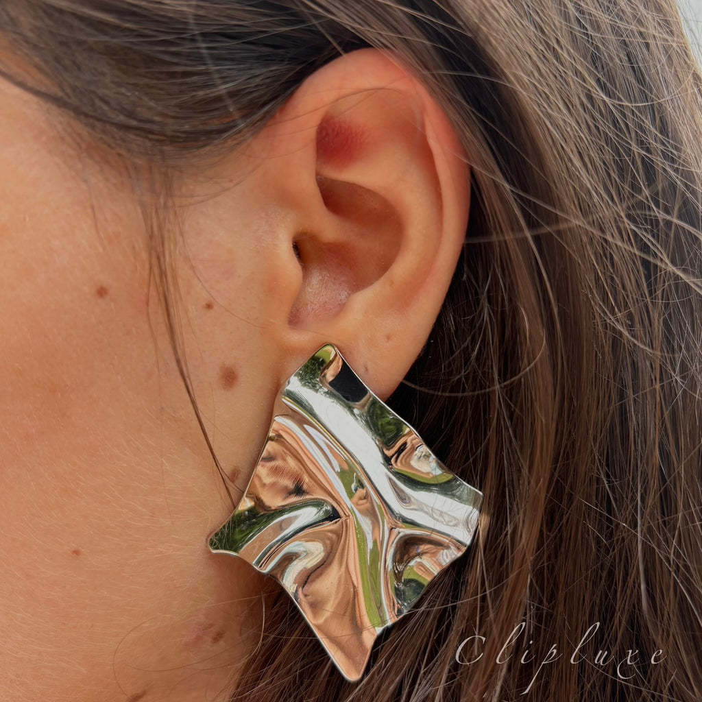 Sculpted square clip on earrings
