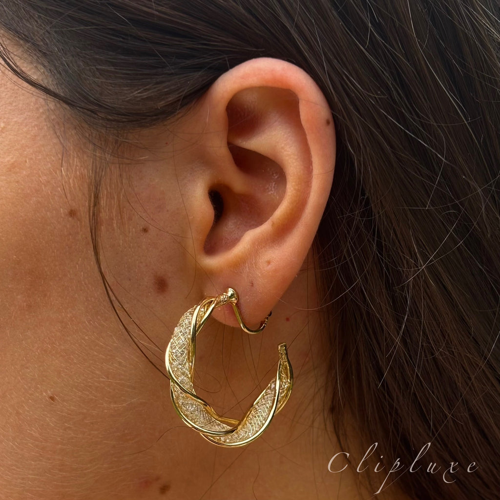 Twisted glitter hoops clip on earrings