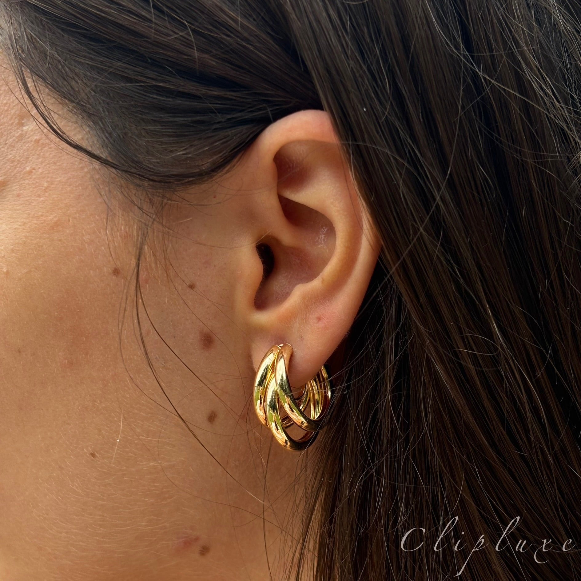 Tripple hoop clip on earrings