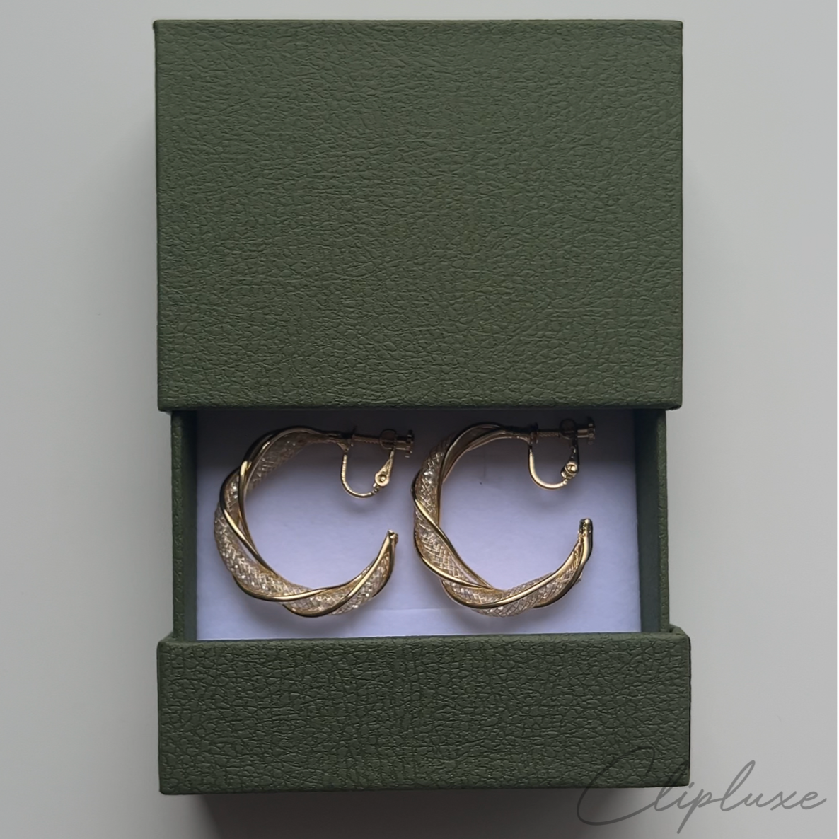 Twisted glitter hoops Clip-on earring