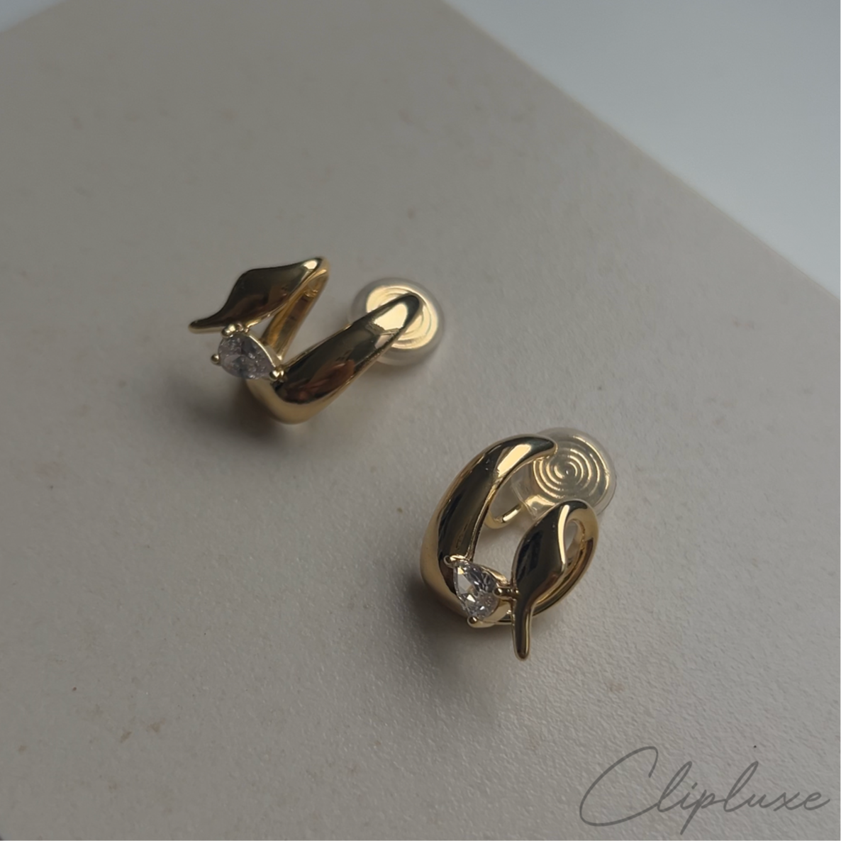 Twisted hoops with gem Clip-on earring