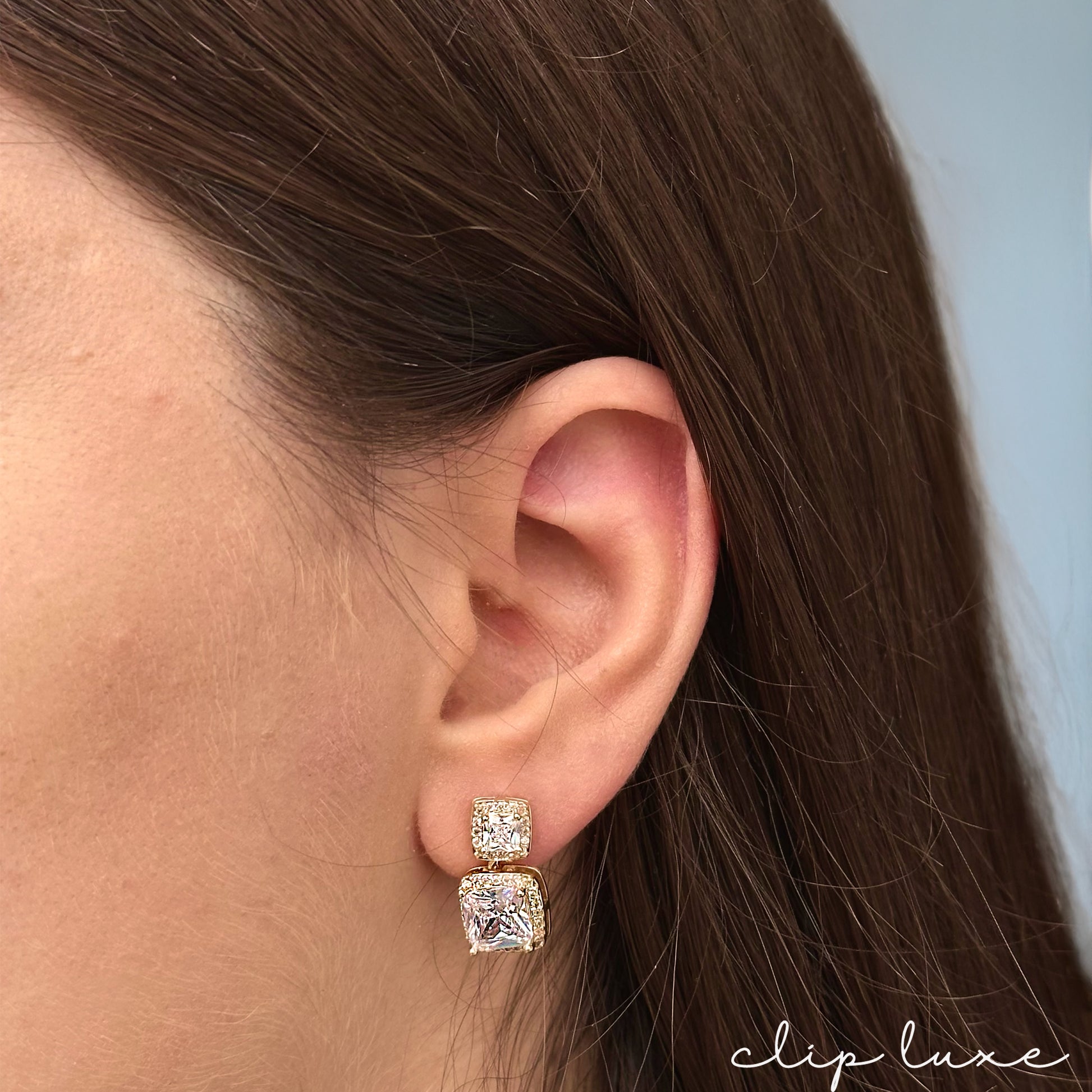 Polished gold crystal stud clip on earrings