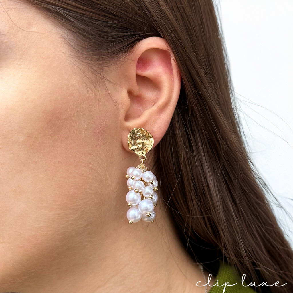 Pearl cascade clip on earrings