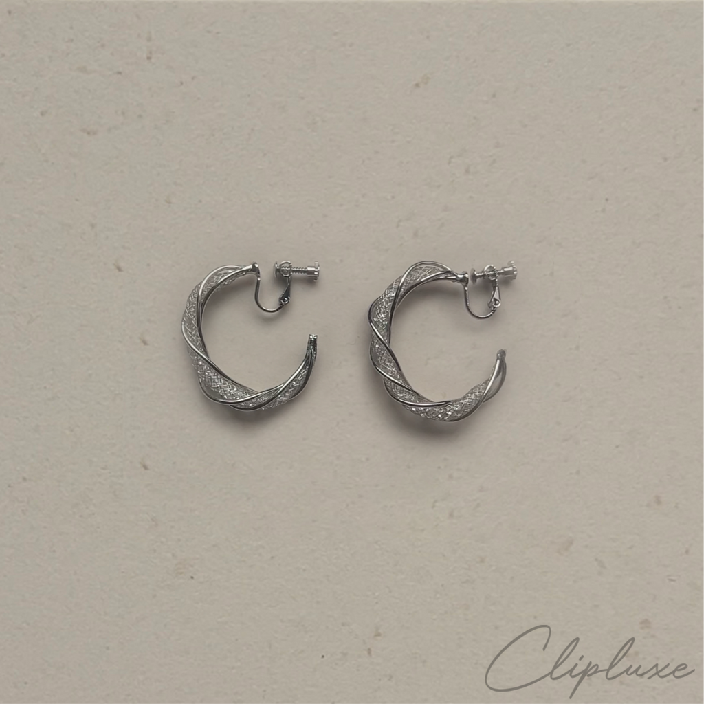 Twisted glitter hoops Clip-on earring