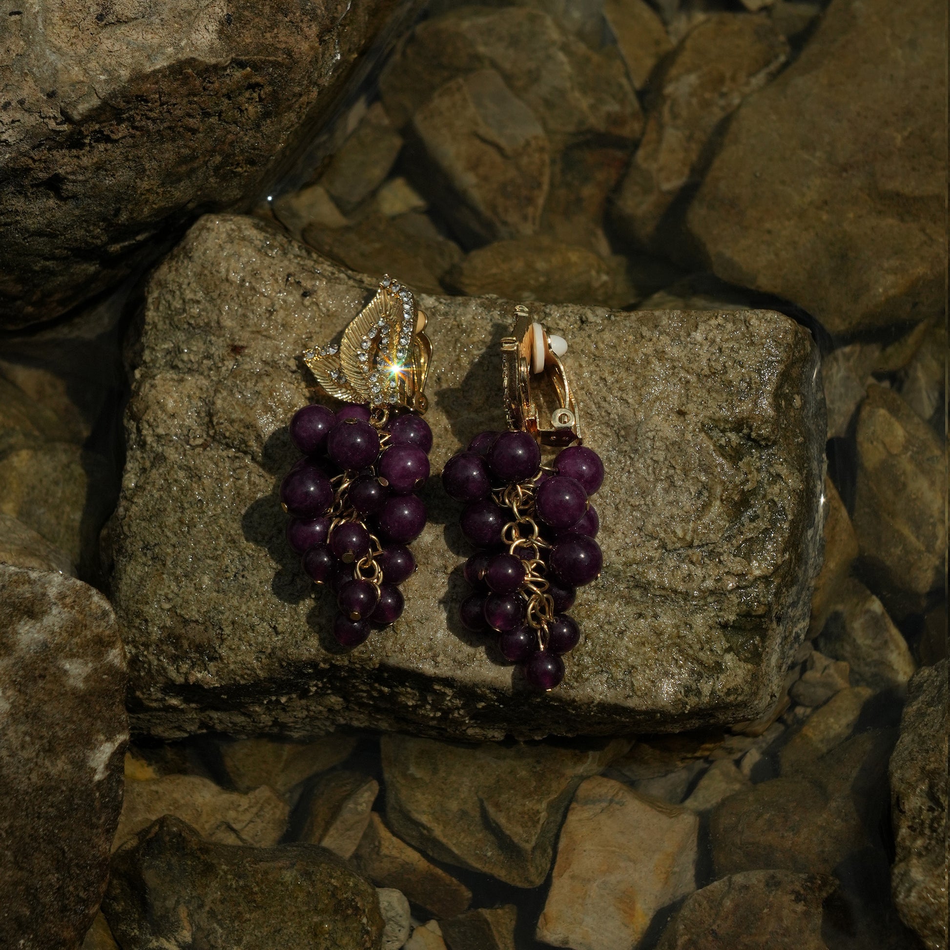 Opulent grape drop clip on earrings