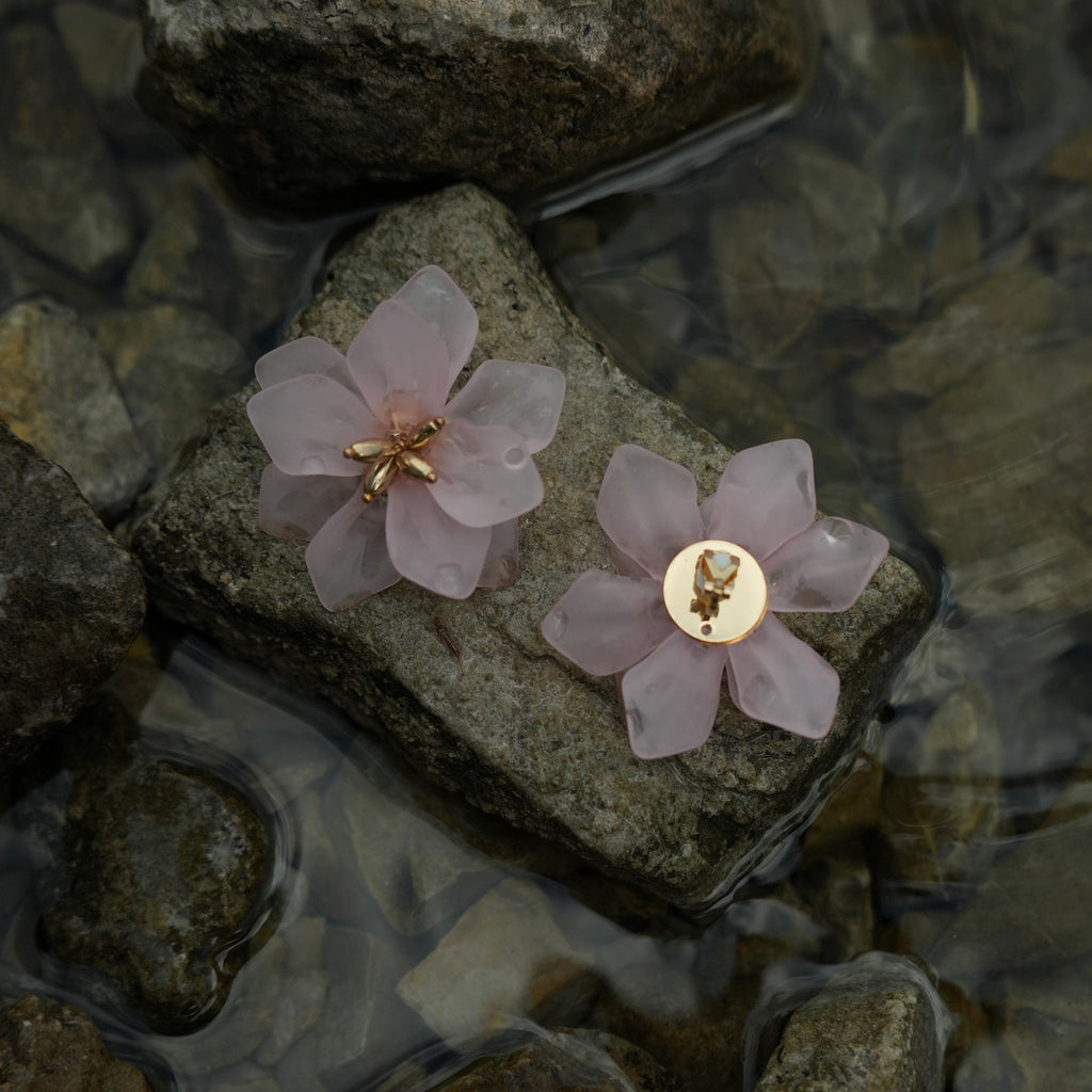 Pink blossom clip on earrings