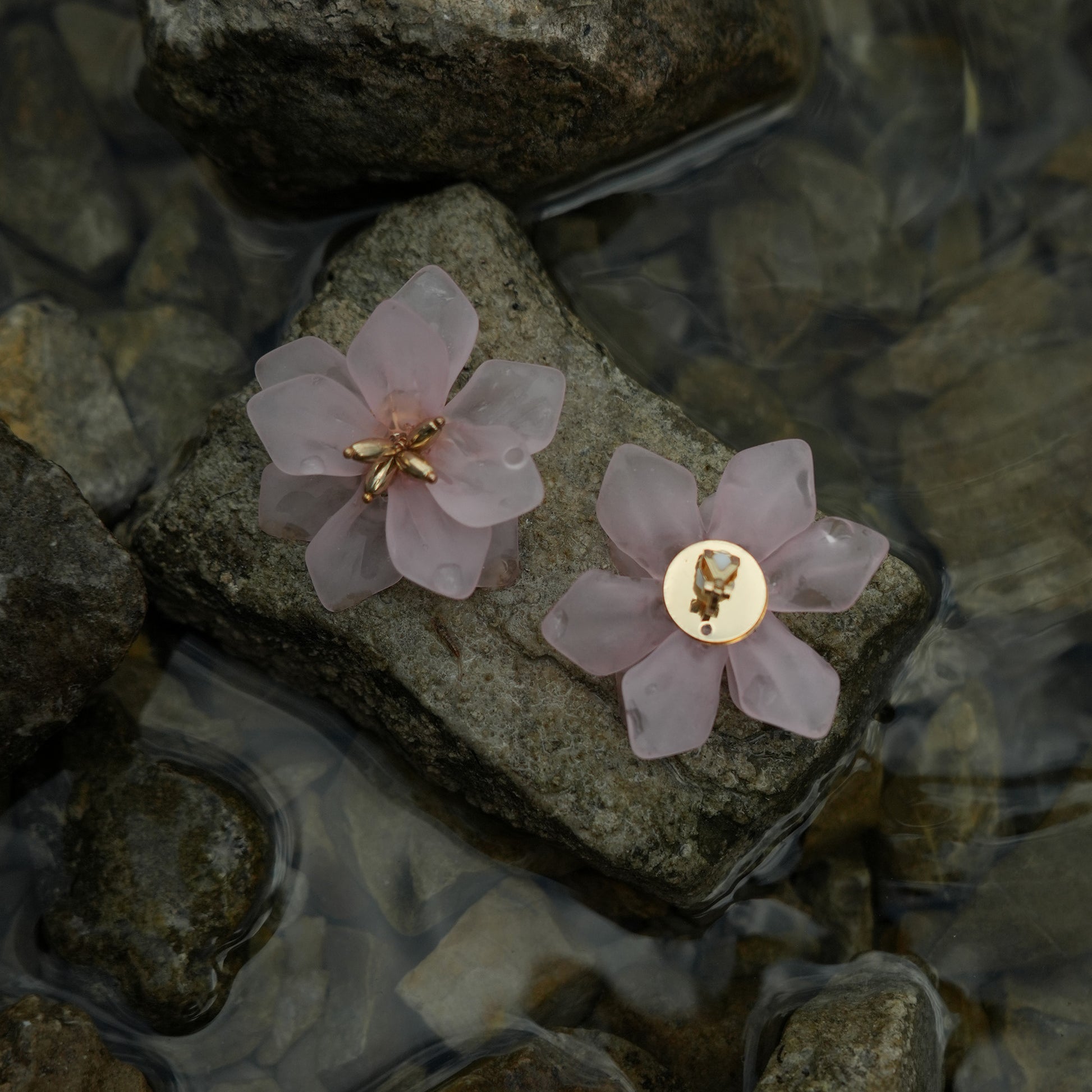 Pink blossom clip on earrings