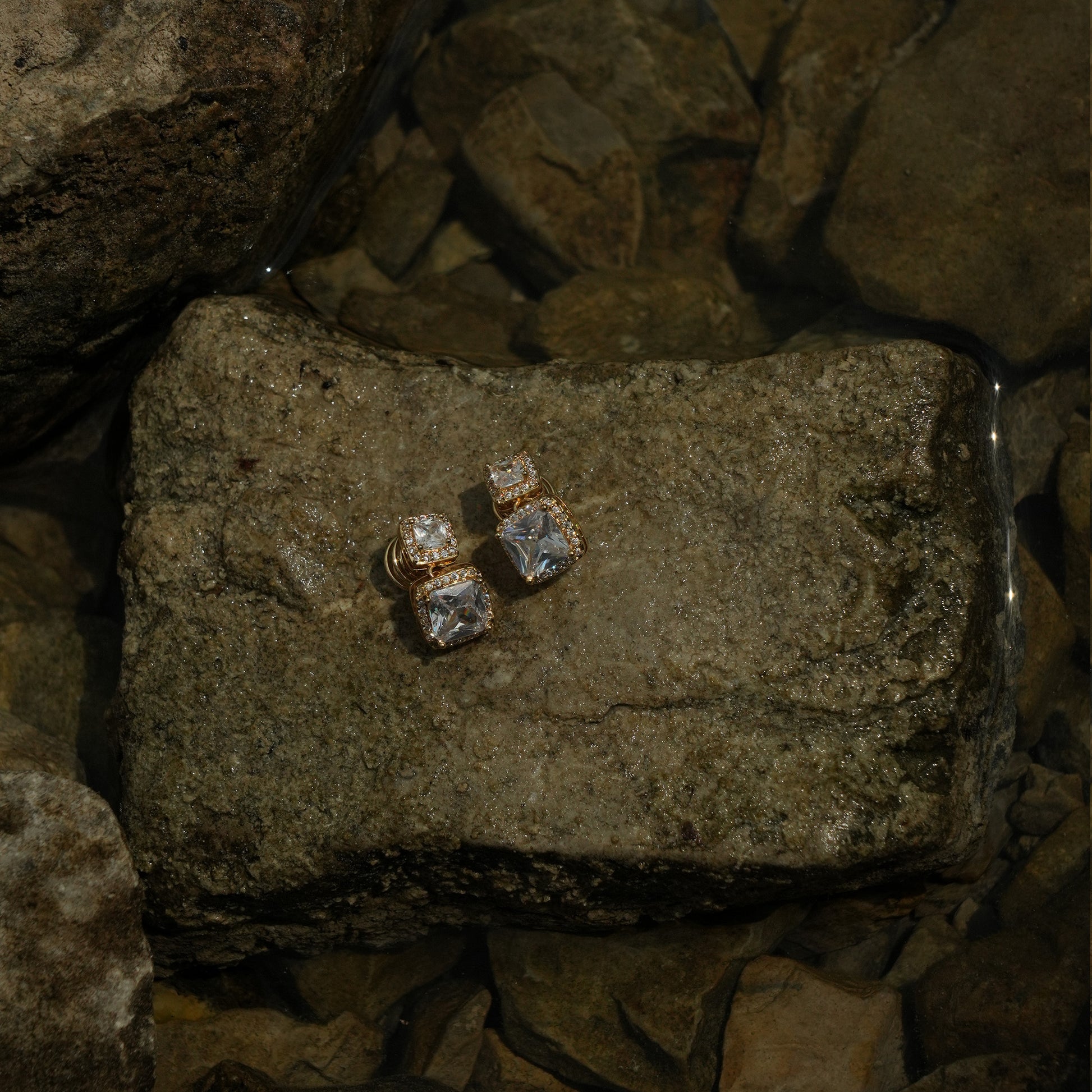 Polished gold crystal stud clip on earrings