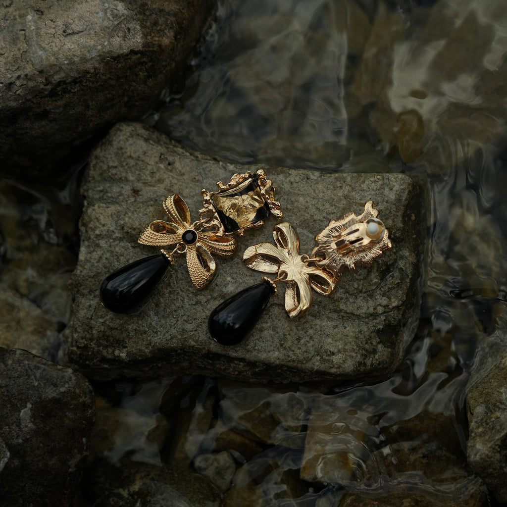 Luxe gold and black clip on earrings