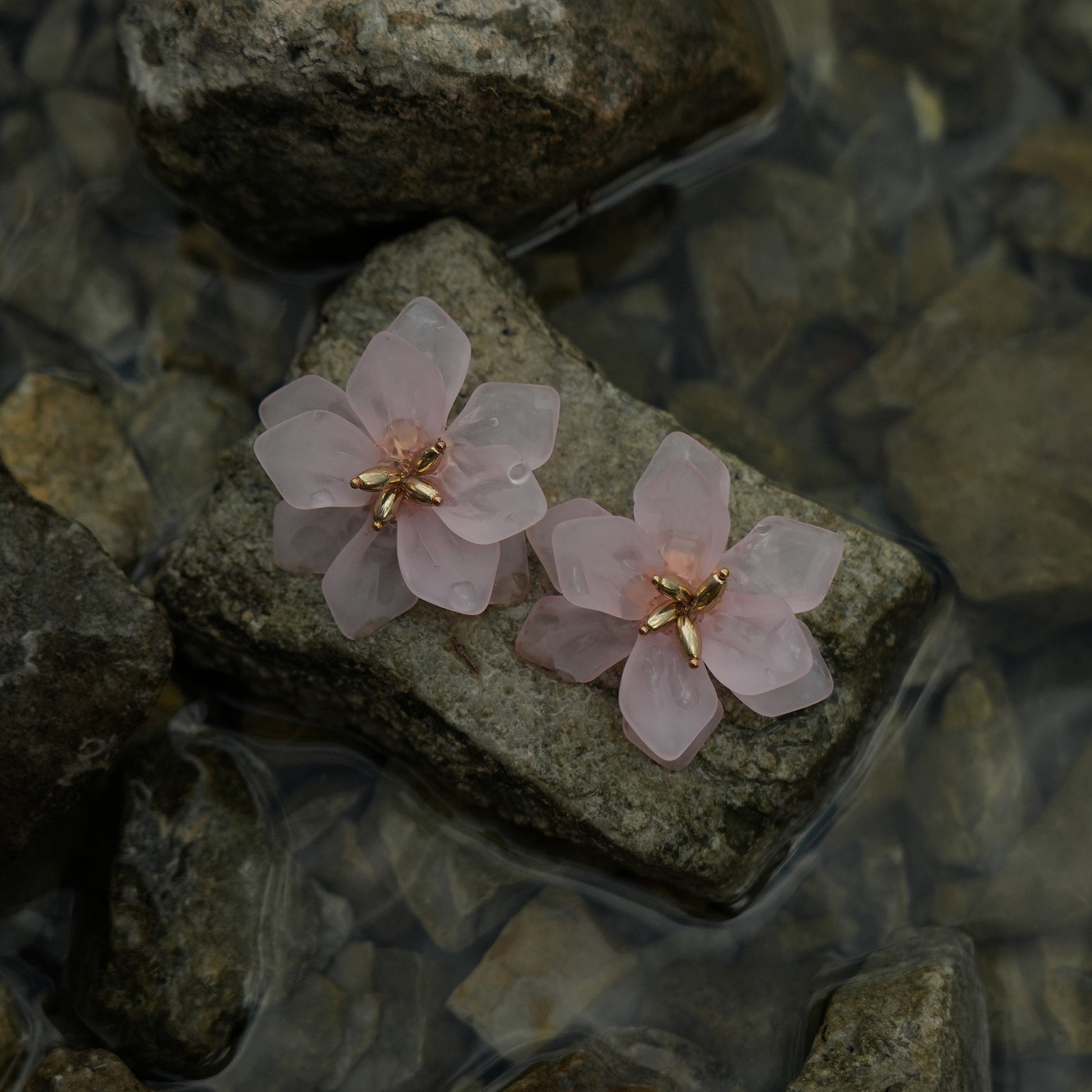 Pink blossom clip on earrings
