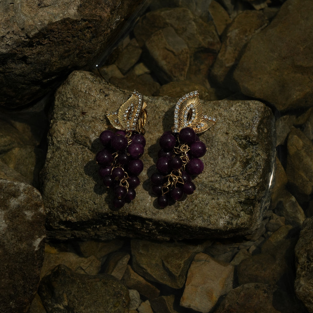 Opulent grape drop clip on earrings