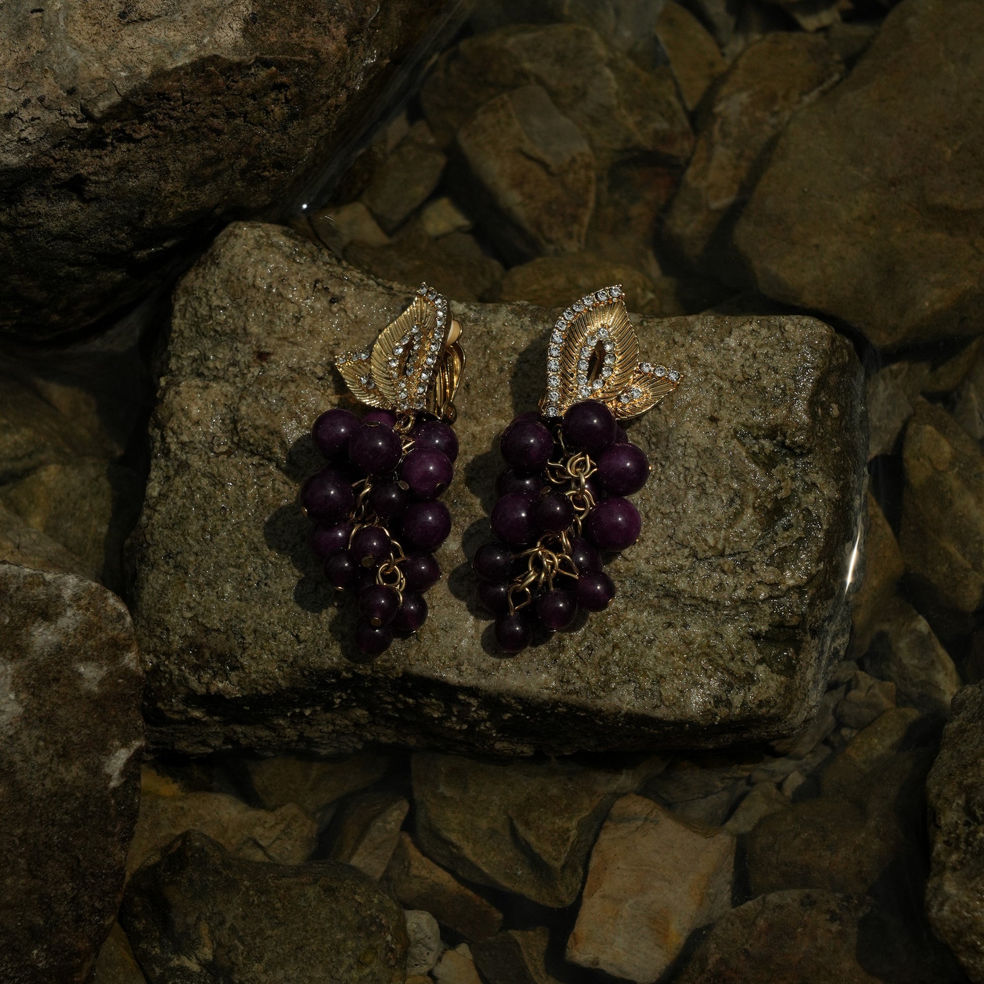 Opulent grape drop clip on earrings