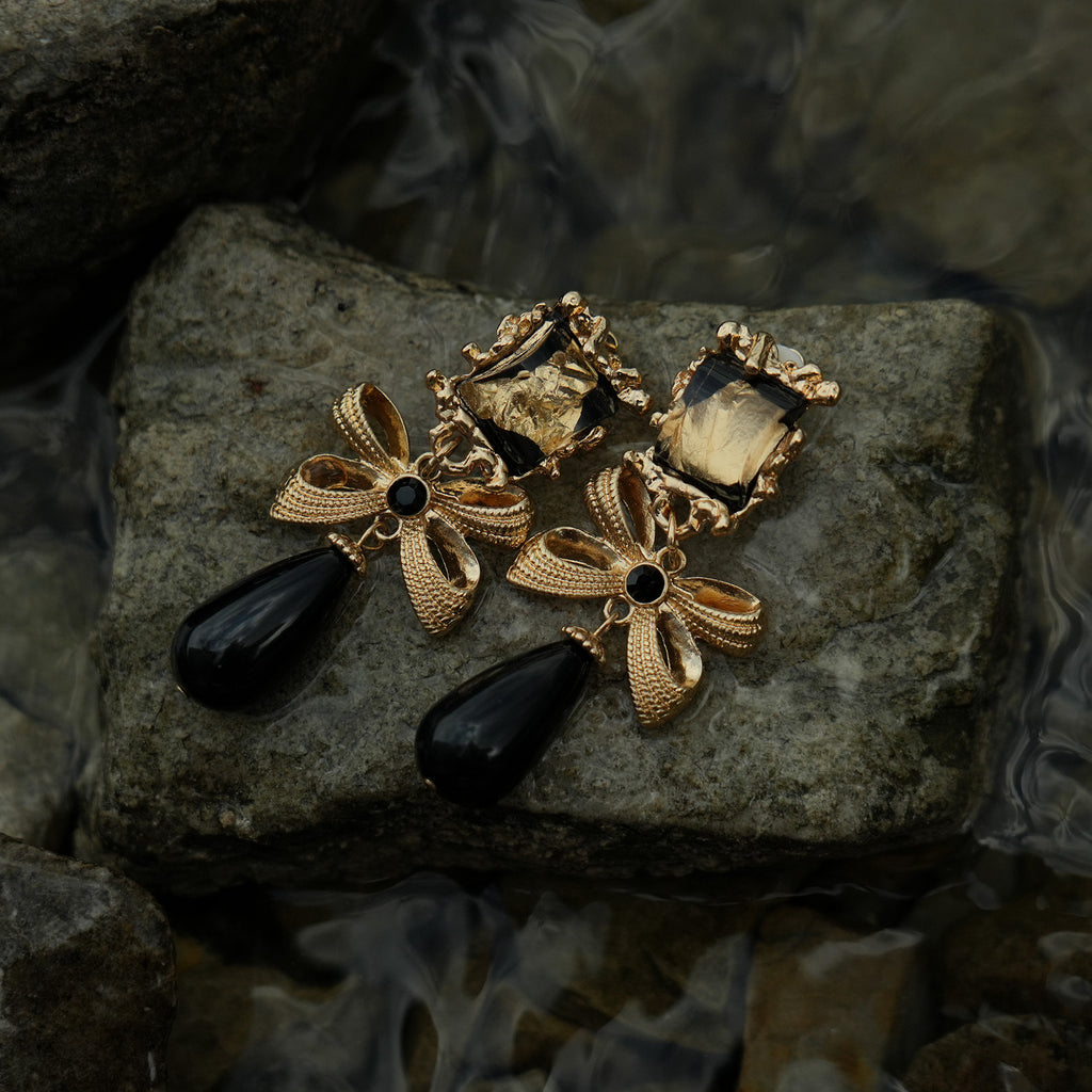 Luxe gold and black clip on earrings