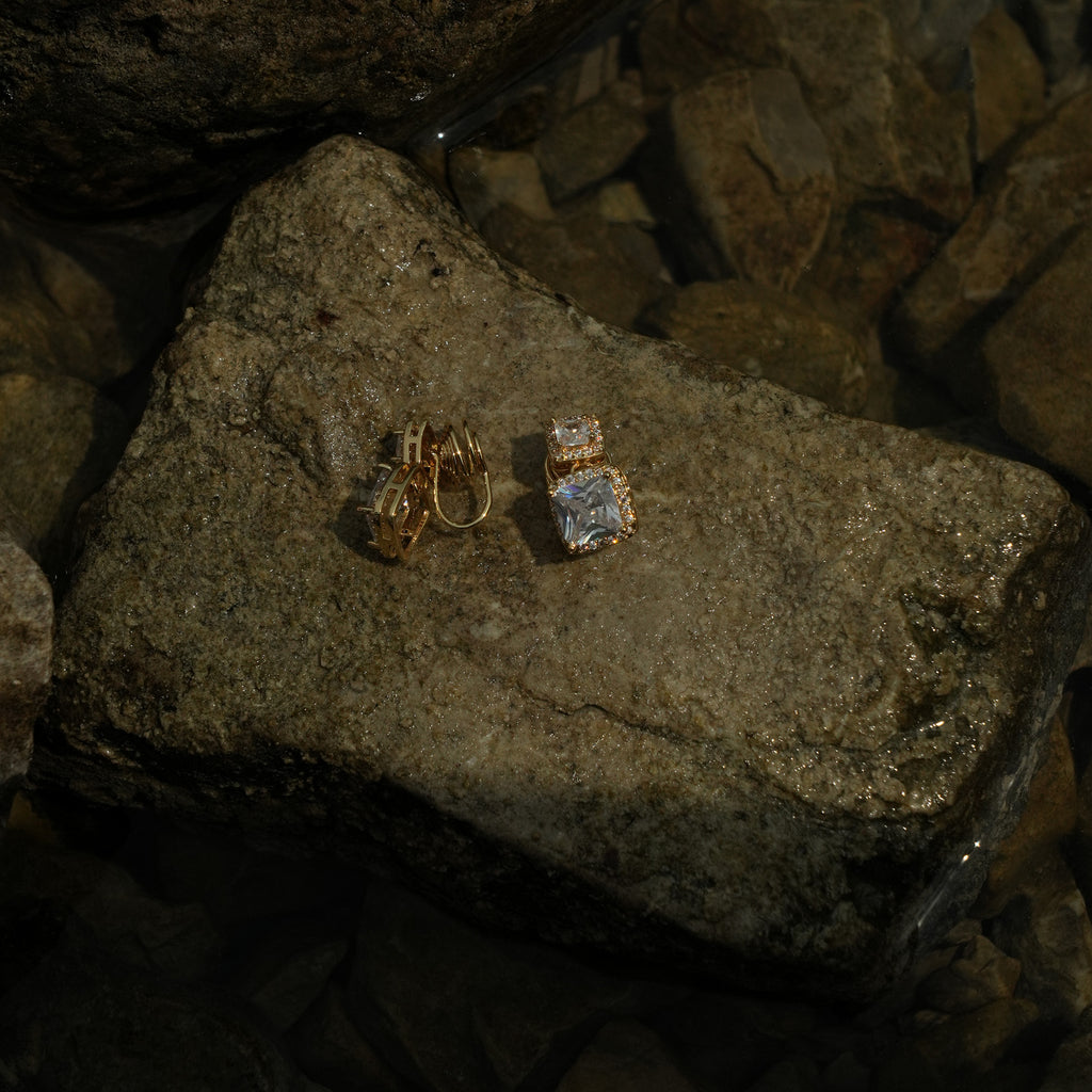 Polished gold crystal stud clip on earrings