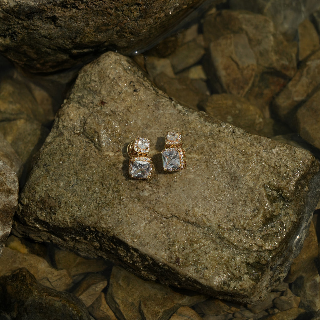 Polished gold crystal stud clip on earrings
