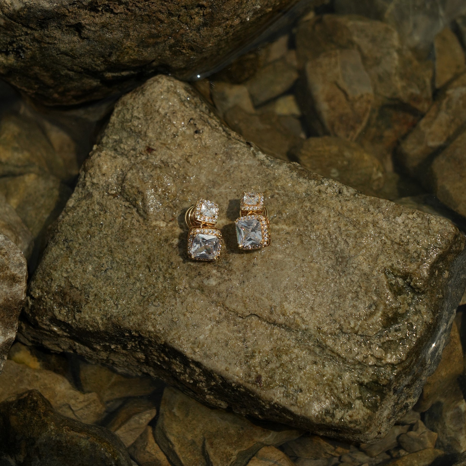 Polished gold crystal stud clip on earrings