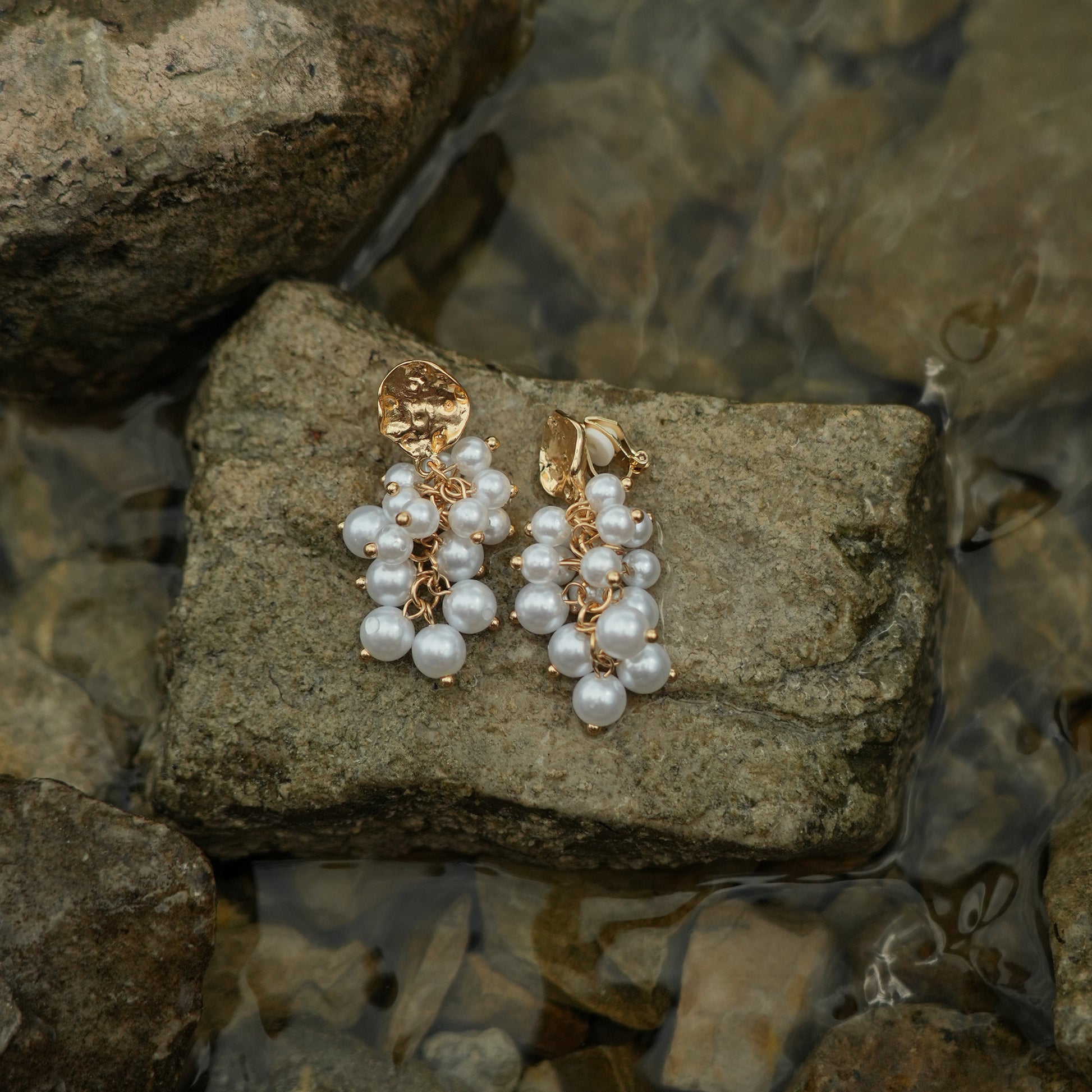 Pearl cascade clip on earrings