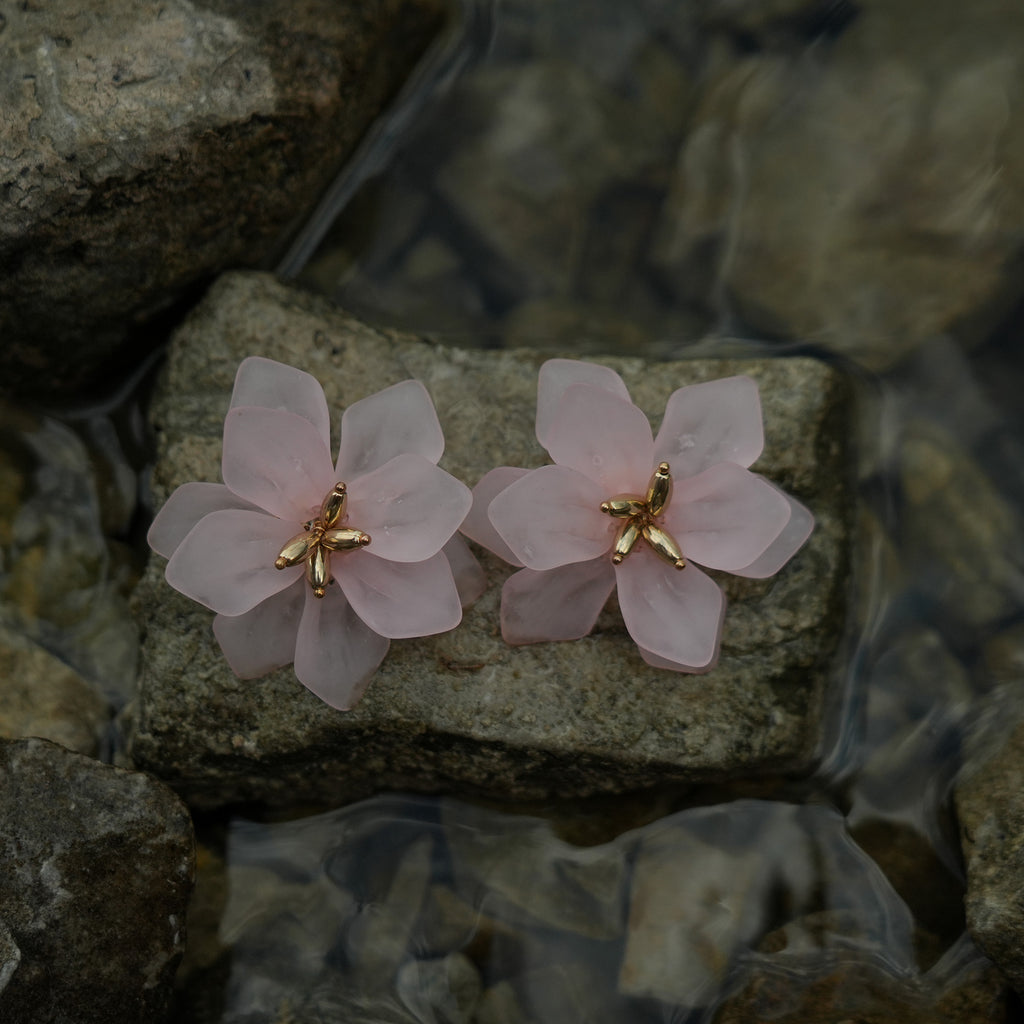 Pink blossom clip on earrings