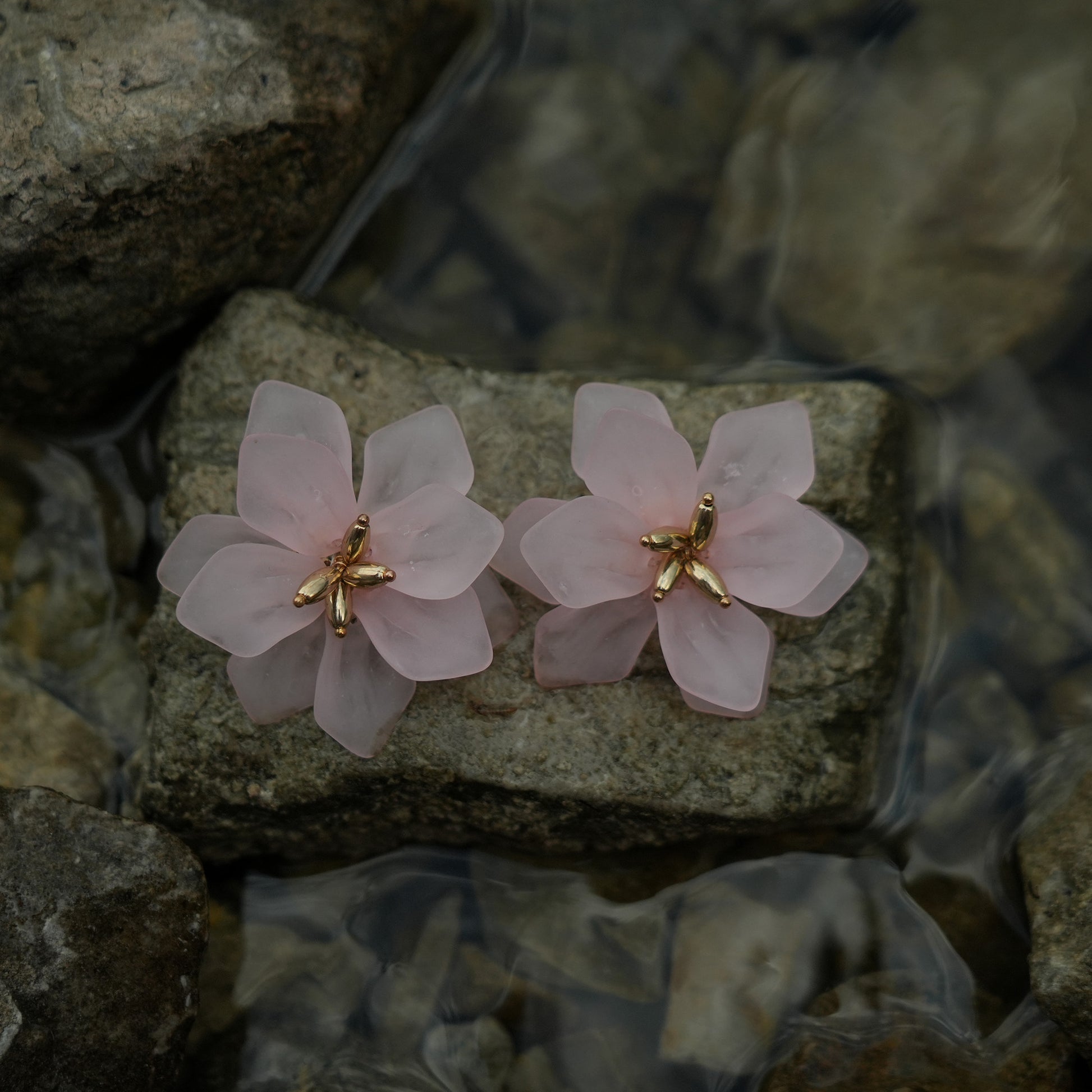 Pink blossom clip on earrings