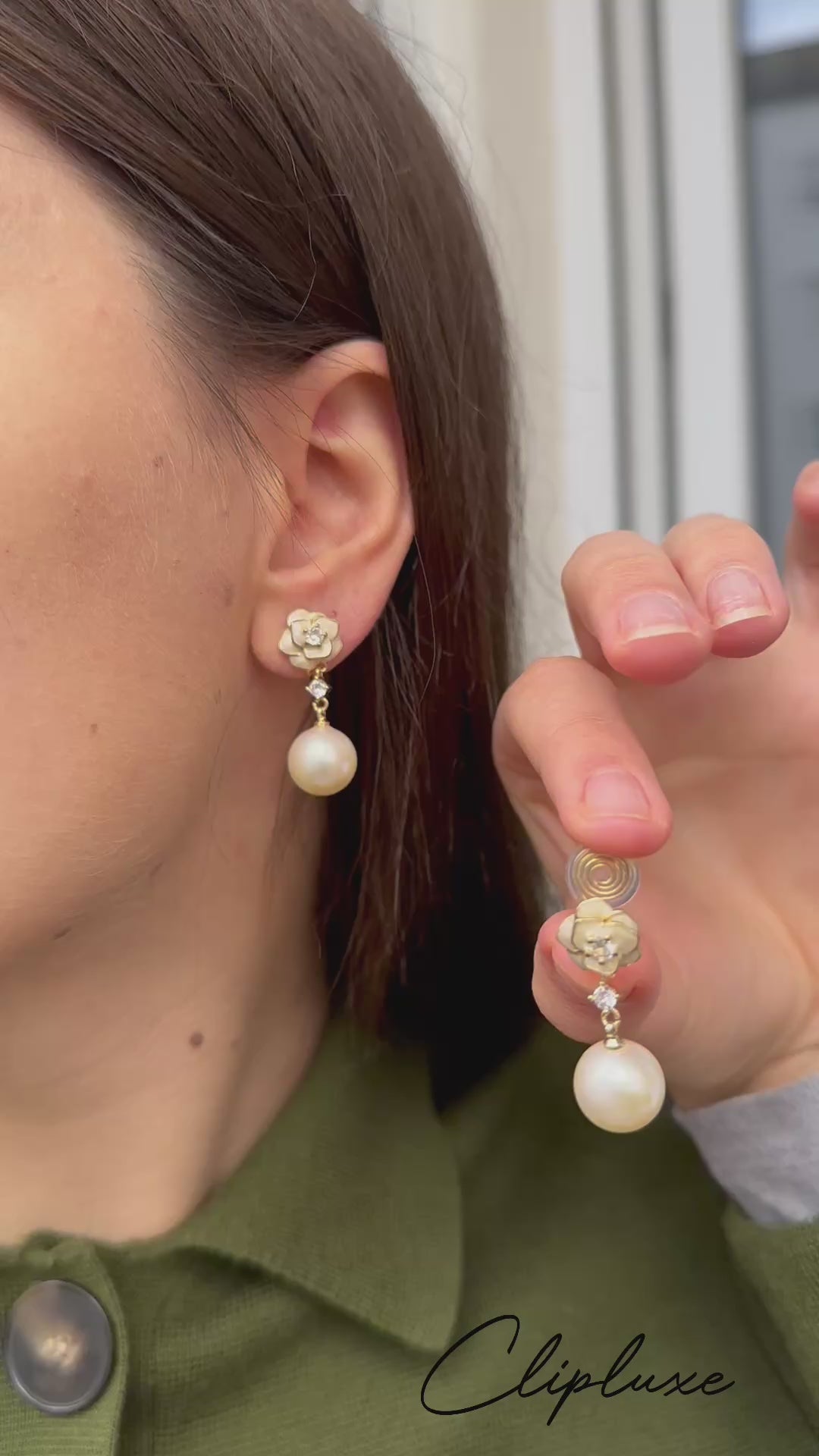 Small rose with pearl clip on earrings