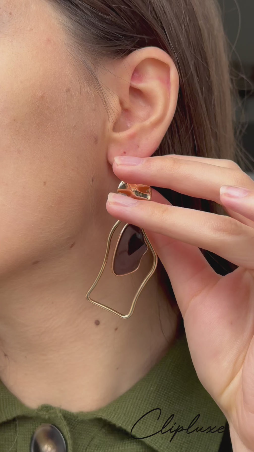 Contemporary brown black and gold clip on earrings