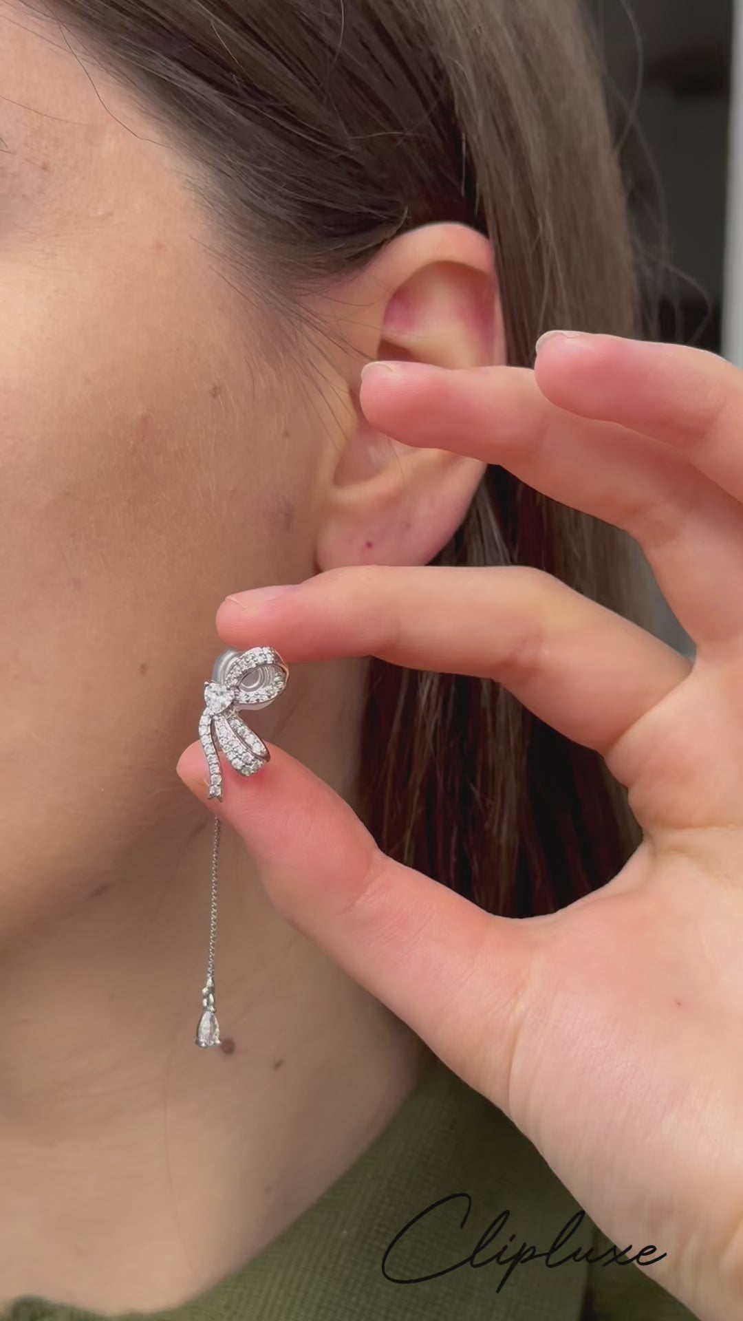 Petite silver half bow clip on earrings