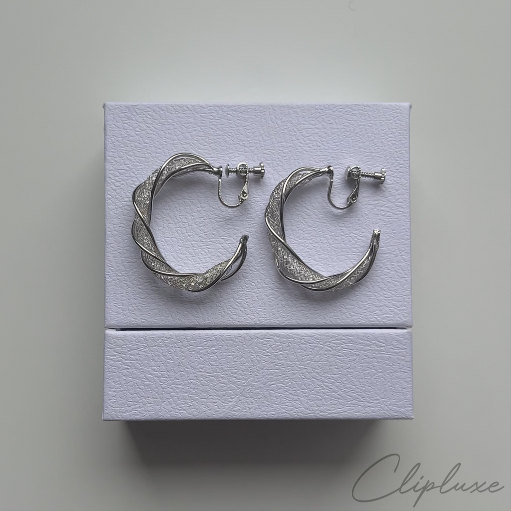 Twisted glitter hoops Clip-on earring